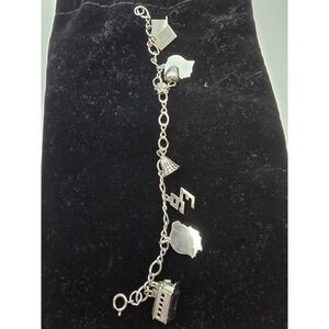 Vintage Sterling Silver Charm Bracelet With 7 Charms Teacher School Kids 7"